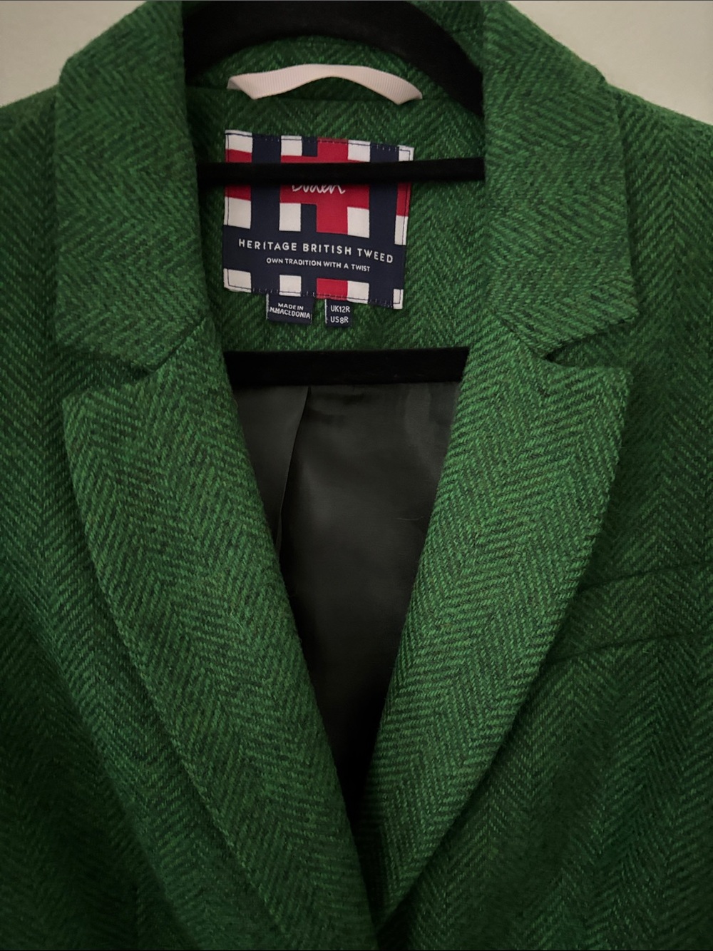 Boden Green Herringbone Heritage British Tweed Blazer 100% Wool Size 8R